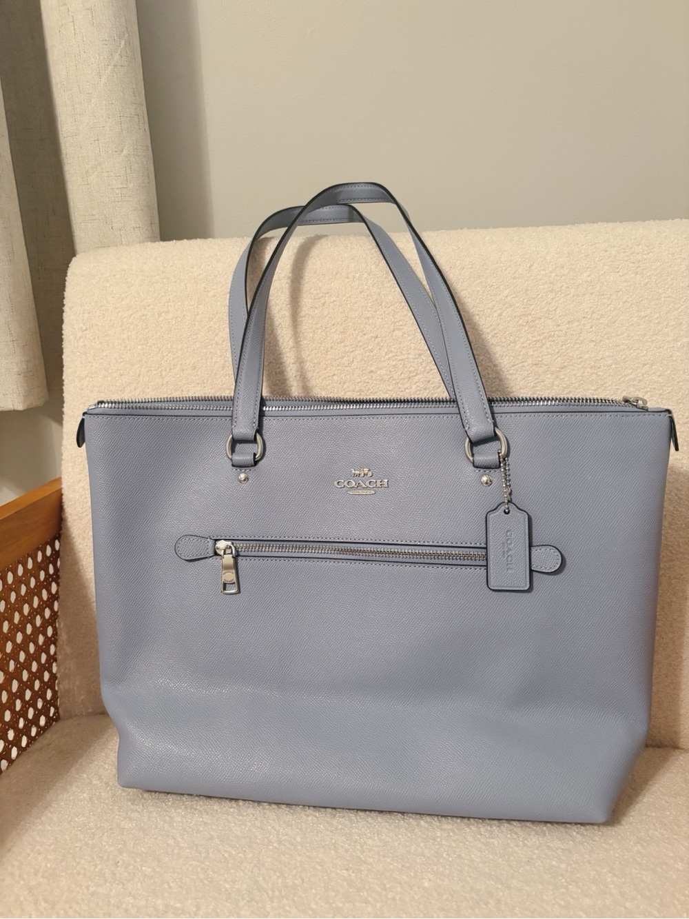 COACH Slate Blue Leather Gallery Tote with Front Zip Pocket - Picture 2 of 6